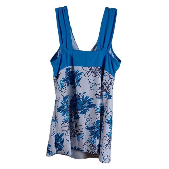 Tankini Women's Beach Swimsuit Cinched Top Blue White Black Floral Size XL - Picture 4 of 6